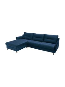 Sofa narożna z aksamitu z funkcją spania Loft, Tapicerka: 100% aksamit poliestrowy, Nogi: metal lakierowany, Granatowy, S 275 x G 181 cm