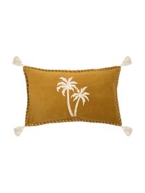 Housse de coussin rectangulaire en velours style ethnique Bali, Jaune moutarde, blanc