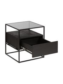 Stolik nocny Theodor, Blat: szkło, Stelaż: metal malowany proszkowo, Drewno mangowe, czarny, S 45 x W 50 cm