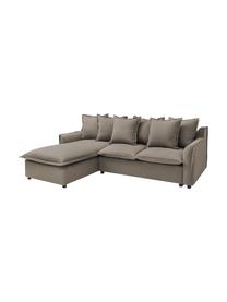 Divano letto angolare in tessuto taupe con contenitore Mona, Rivestimento: 100% poliestere idrorepel, Struttura: legno, truciolato, Piedini: plastica, Taupe, Larg. 230 x Prof. 170 cm