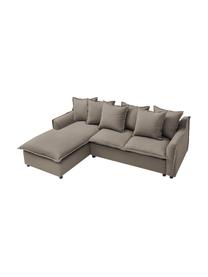 Divano letto angolare in tessuto taupe con contenitore Mona, Rivestimento: 100% poliestere idrorepel, Struttura: legno, truciolato, Piedini: plastica, Taupe, Larg. 230 x Prof. 170 cm