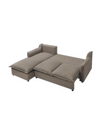 Divano letto angolare in tessuto taupe con contenitore Mona, Rivestimento: 100% poliestere idrorepel, Struttura: legno, truciolato, Piedini: plastica, Taupe, Larg. 230 x Prof. 170 cm