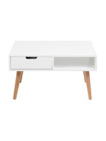 Mesa de centro Mitra, estilo escandinavo, Tablero: fibras de densidad media , Patas: madera de roble aceitada, Blanco, roble, An 80 x Al 46 cm