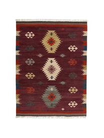 Handgeweven wkelim vloerkleed Kilim van wol, 100% wol, Donker lila, multicolour, B 125 x L 185 cm (maat S)