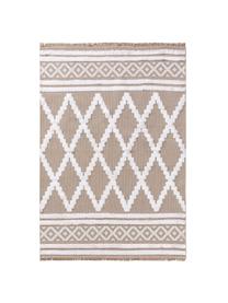 Tapis ethnique lavable en coton Oslo Karo, Taupe, blanc crème