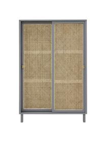 Kast Retro met Weens vlechtwerk en schuifdeuren, 2 deuren, Handvatten: gecoat metaal, Grijs, beige, 95 x 140 cm