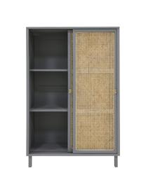 Schrank Retro mit Wiener Geflecht und Schiebetüren, 2-türig, Wiener Geflecht: Zuckerrohr, Griffe: Metall, beschichtet, Grau, Beige, 95 x 140 cm