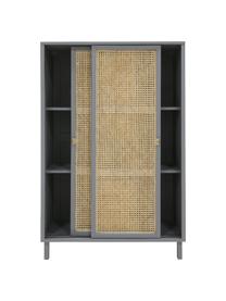 Schrank Retro mit Wiener Geflecht und Schiebetüren, 2-türig, Wiener Geflecht: Zuckerrohr, Griffe: Metall, beschichtet, Grau, Beige, 95 x 140 cm