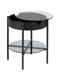 Skleněný odkládací stolek s úložným prostorem Tipton, Tvrzené sklo, kov, Černá, Ø 45 cm, V 50 cm