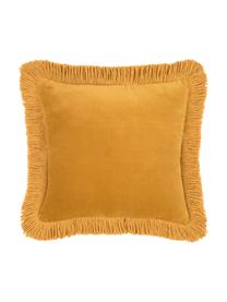 Federa arredo in velluto con frange Phoeby, 100% cotone, Giallo, Larg. 40 x Lung. 40 cm