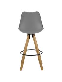 Sedia da bar grigia Dima 2 pz, Rivestimento: poliestere, Gambe: legno di albero della gom, Sedile: grigio Gambe:  legno di albero della gomma Poggiapiedi: nero, Larg. 49 x Alt. 112 cm