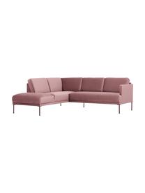 Fluwelen hoekbank Fluente, Bekleding: fluweel (hoogwaardig poly, Frame: massief grenenhout, FSC-g, Poten: gepoedercoat metaal, Fluweel oudroze, B 221 x D 200 cm, hoekdeel links