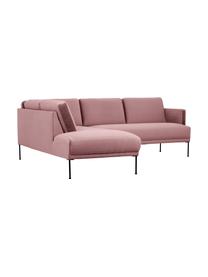 Fluwelen hoekbank Fluente, Bekleding: fluweel (hoogwaardig poly, Frame: massief grenenhout, FSC-g, Poten: gepoedercoat metaal, Fluweel oudroze, B 221 x D 200 cm, hoekdeel links