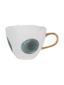 Gepunktete Tasse Good Morning mit goldenem Griff, Steingut, Weiss, Blau, Ø 11 x H 8 cm, 350 ml