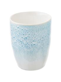 Tazza senza manico fatta a mano con smalto efficace Amalia 2 pz, Porcellana, Azzurro, bianco crema, Ø 10 x Alt. 11 cm, 430 ml