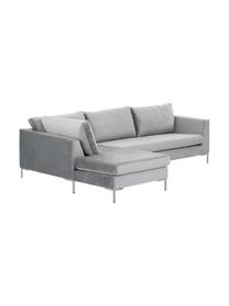 Sofa narożna z aksamitu Luna, Tapicerka: aksamit (100% poliester) , Stelaż: lite drewno bukowe, Nogi: metal galwanizowany, Aksamit jasny szary, srebrny, S 280 x G 184 cm