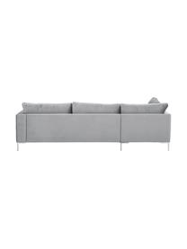 Sofa narożna z aksamitu Luna, Tapicerka: aksamit (100% poliester) , Stelaż: lite drewno bukowe, Nogi: metal galwanizowany, Aksamit jasny szary, srebrny, S 280 x G 184 cm