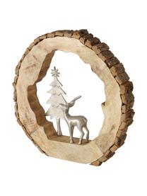 Deko-Objekt Ullach mit Metallfiguren, Sockel: Holz, Silberfarben, Helles Holz, B 40 x H 40 cm