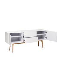 Dressoir High on Wood in wit hoogglans, Frame: PU gelakt MDF, Poten: massief eikenhout, Wit, 160 x 72 cm