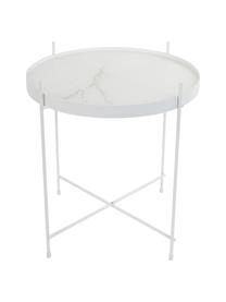 Mesa auxiliar Cupid, tablero de cristal en aspecto mármol, Estructura: hierro con pintura en pol, Tablero: vidrio laminado con efect, Blanco, Ø 43 x Al 45 cm