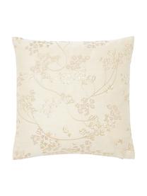 Housse de coussin satin de coton motif floral beige Cynthia, 100 % satin de coton, Beige, Larg. 40 cm, long. 40 cm