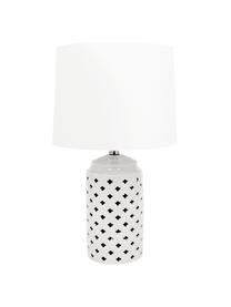 Grote keramische tafellamp Naomi, Lampenkap: textiel, Lampvoet: keramiek, Wit, taupe, Ø 28 cm