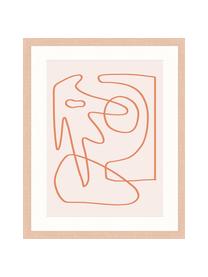 Oprawiony druk cyfrowy Abstract Organic Drawing, Blady różowy, pomarańczowy, S 43 x W 53 cm