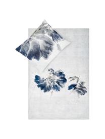 Dubbelzijdig renforcé dekbedovertrek Nature Blooms, Weeftechniek: renforcé, Blauwtinten, grijstinten, wit, 140 x 200 cm
