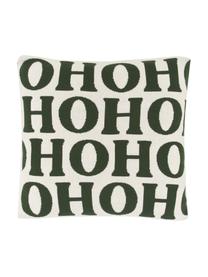 Housse de coussin 45x45 vert tricot Ho ho ho, 100 % coton, Crème, vert foncé, larg. 45 x long. 45 cm