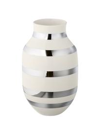 Große handgefertigte Design-Vase Omaggio, Keramik, Silberfarben, glänzend, Weiß, Ø 20 x H 30 cm