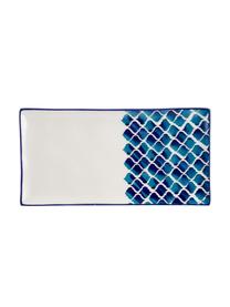 Handgemachte Servierplatte Ikat, L 29 x B 15 cm, Keramik, Weiß, Blau, L 29 x B 15 cm