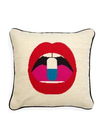 Coussin design brodé main Bobbly, Beige, rouge