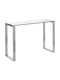 Consola de vidrio Katrine, Estructura: metal recubierto, Estante: vidrio, Cromo, transparente, An 110 x Al 76 cm