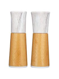 Salière et poivrière en marbre Dyta, 2 élém., Bambou, blanc, marbré