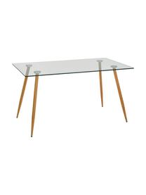 Jedálenský stôl so sklenenou doskou Wilma, 140 x 80 cm, Doska: priehľadná Závesná časť: kov Nohy: dub