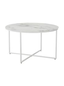 Mesa de centro Antigua, tablero de cristal en aspecto mármol, Tablero: vidrio estampado con aspe, Estructura: acero con pintura en polv, Mármol blanco grisaceo, blanco, Ø 80 x Al 45 cm