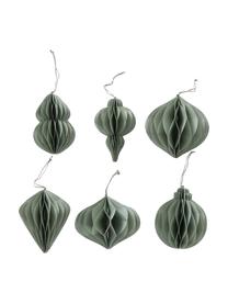 Handgemaakte kerstboomhangers Sander, set van 6, Gerecycled papier, Groen, Ø 11 x H 12 cm