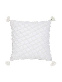 Federa arredo con motivo a rilievo e nappe Royal, Cotone, Bianco, Larg. 45 x Lung. 45 cm