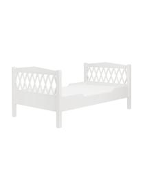 Cama infantil de madera blanca para niños Harlequin, Madera de pino, tablero de fibras de densidad media (MDF), pintado con pintura libre de COV, Blanco, An 100 x L 170 cm