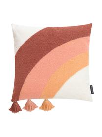 Federa arredo con nappe Verano, 60% cotone, 40% poliacrilico, Crema, pesca, rosa, terracotta, Larg. 45 x Lung. 45 cm