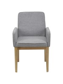 Sedia imbottita con braccioli in tessuto grigio Koga, Rivestimento: 100% poliestere Il rivest, Gambe: legno di frassino, Cornice: metallo, Tessuto grigio, Larg. 54 x Alt. 86 cm