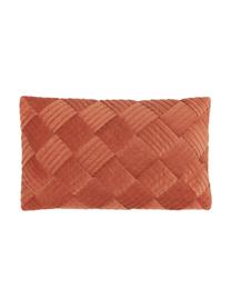 Fluwelen kussenhoes Sina in roodbruin met structuurpatroon, Fluweel (100% katoen), Rood, B 30 x L 50 cm