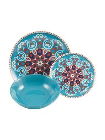 Vajilla de porcelana Shiraz, 6 comensales (18 pzas.), Porcelana, Multicolor estampado, Set de diferentes tamaños