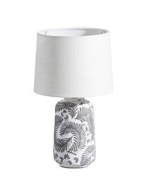 Keramik-Tischlampe Folk, Lampenschirm: Textil, Lampenfuß: Keramik, Weiß, Grau, Ø 23 x H 38 cm