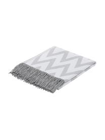 Katoenen plaid Ella met zigzag patroon, Katoen, Grijs, lichtgrijs, B 140 x L 170 cm