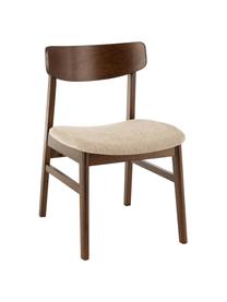 Holzstuhl Ken mit gepolsterter Sitzfläche, Bezug: Polyester, Gestell: Gummibaumholz, Braun, beige, B 57 x T 53 cm