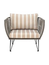 Sedia a poltrona intrecciata da giardino Mundo, Struttura: metallo verniciato a polv, Seduta: polietilene, Rivestimento: poliestere I rivestimenti, Grigio-verde, beige/grigio, Larg. 87 x Prof. 74 cm