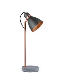 Veľká stolová lampa s betónovým podstavcom Orm, Odtiene medenej, sivá, Ø 15 x V 50 cm