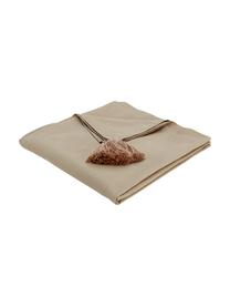 Mantel con borlas Benini, 85% algodón, 15% lino, Greige, De 6 a 10 comensales (An 130 x L 270 cm)
