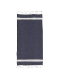 Ręcznik plażowy z frędzlami St Tropez, 100% bawełna, Ciemny niebieski, biały, S 100 x D 200 cm